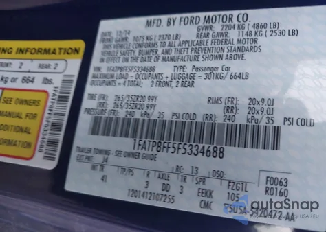 2015 Ford Mustang Gt z USA, uszkodzony, nr VIN 1FATP8FF5F5334688